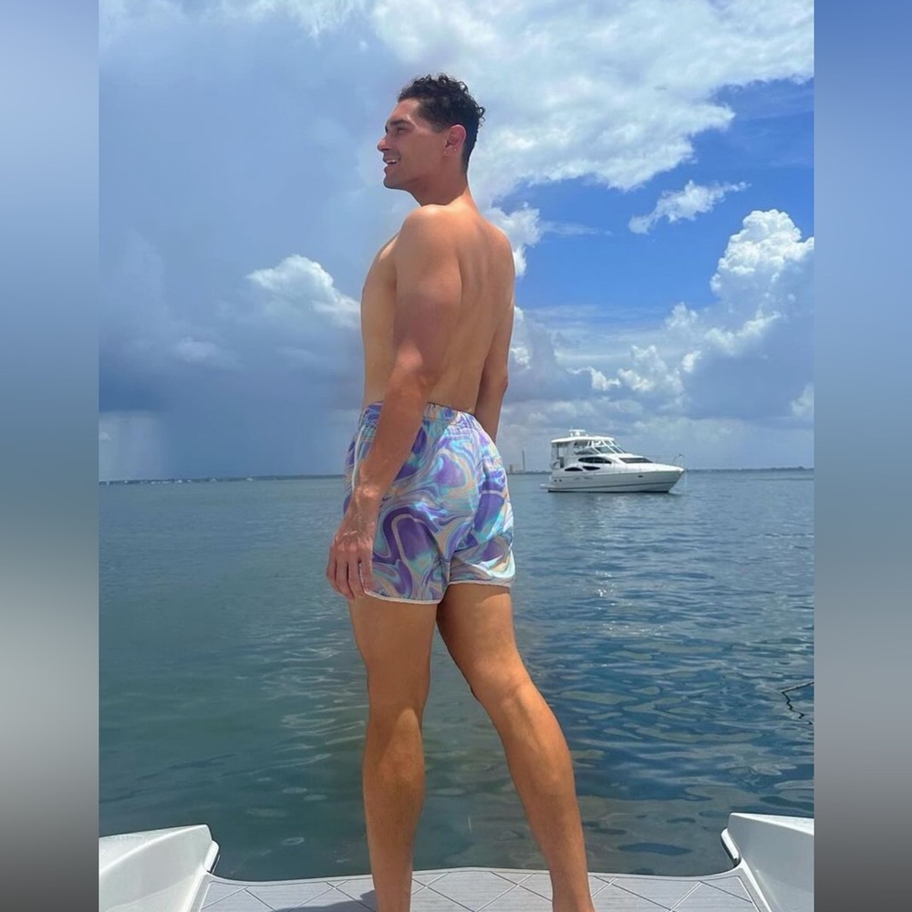 Swim Trunks Oil Slick Print Short Inseam